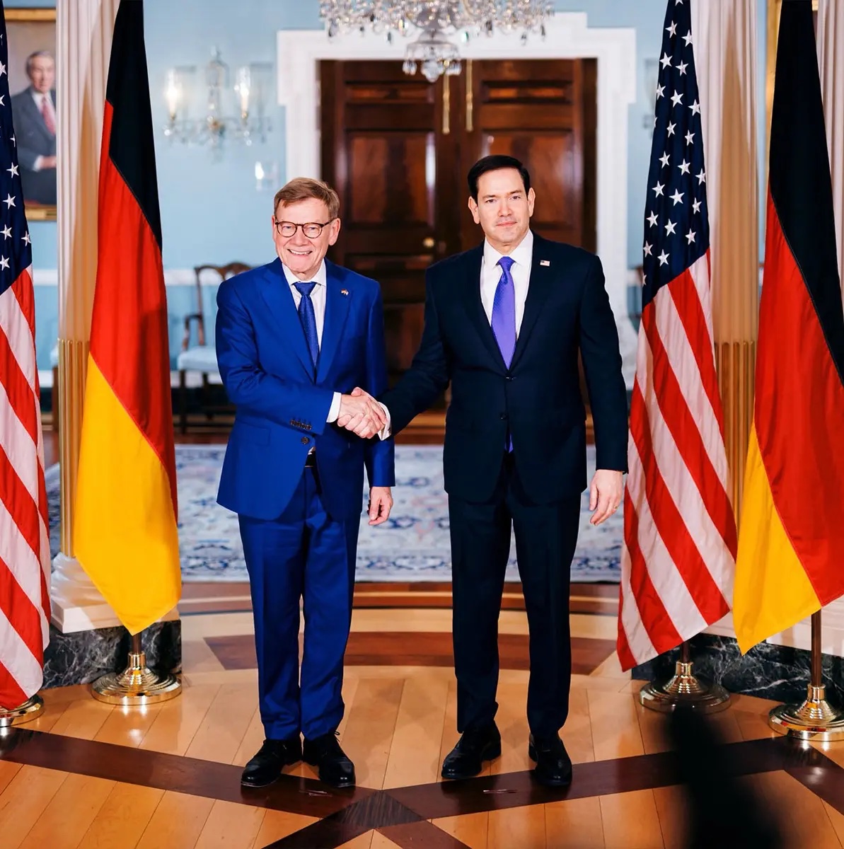 Johann Wadephul shaking hands with US Secretary of State Marco Rubio at the State Department